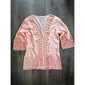 Sorrento Top  M Peach Cotton Silk Beach Lace V-Neck Swimsuit Coverup NWT NEW